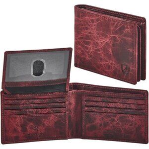 Men's Unique Metal Real Slim Dark Wine Genuine Vintage Leather Stylish Wallet